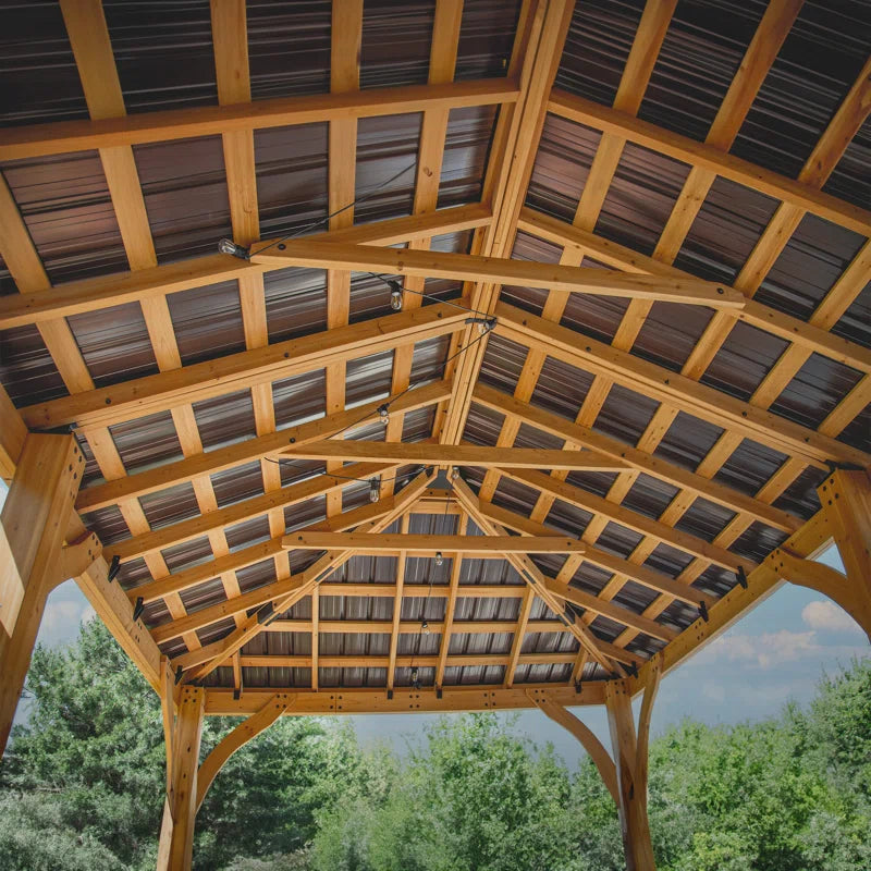 Barrington 20' X 12' Cedar Wood Outdoor Patio Gazebo with Hardtop Galvanized Steel Hip Roof and Powerport
