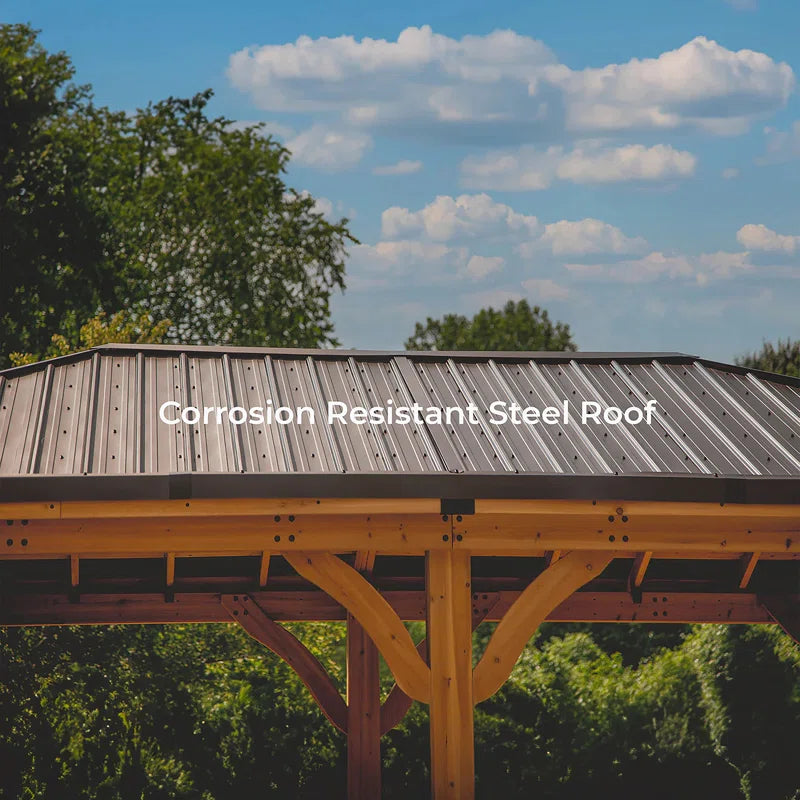 Barrington 20' X 12' Cedar Wood Outdoor Patio Gazebo with Hardtop Galvanized Steel Hip Roof and Powerport