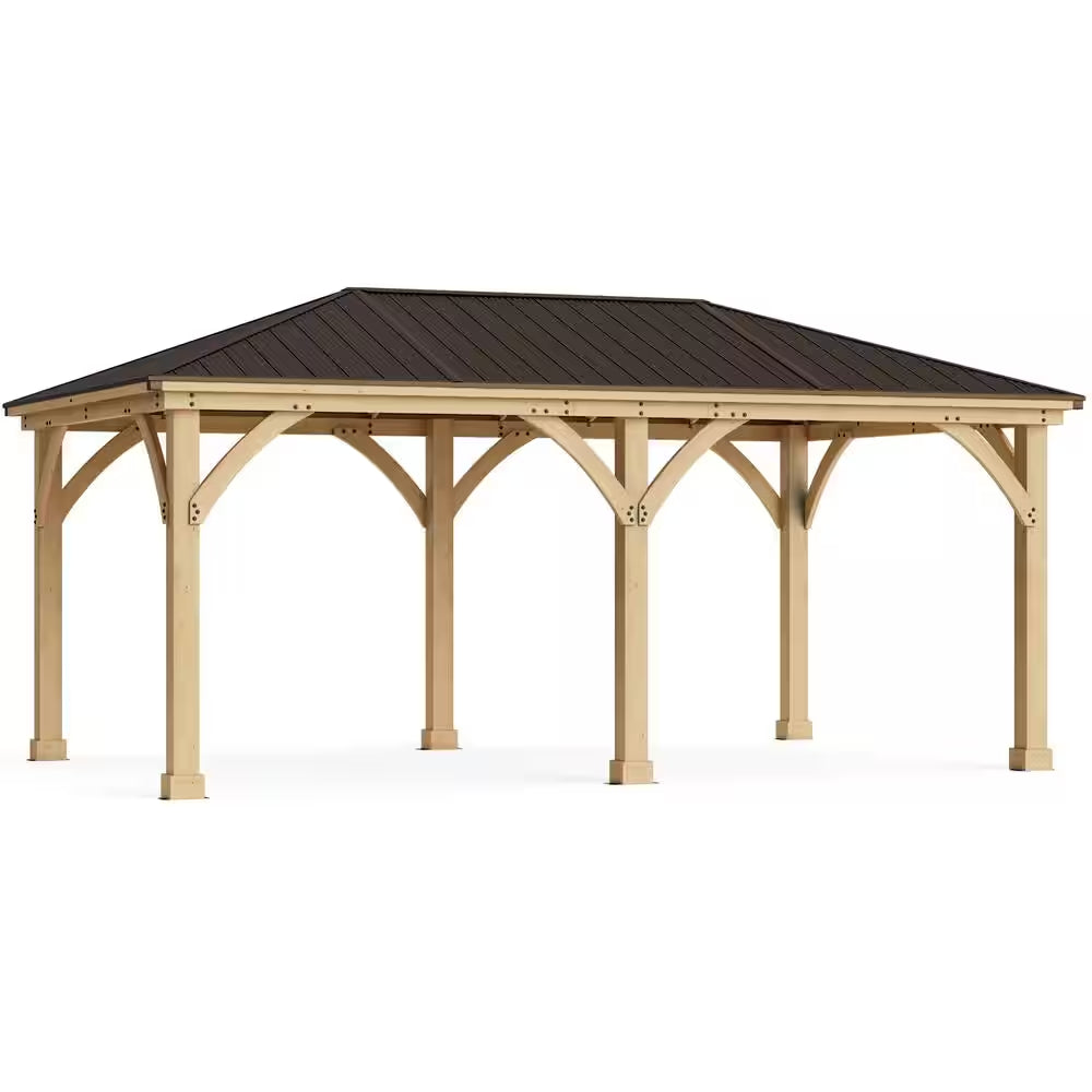Meridian 12 Ft. X 20 Ft. Premium Cedar Outdoor Patio Shade Gazebo with Architectural Posts and Brown Aluminum Roof