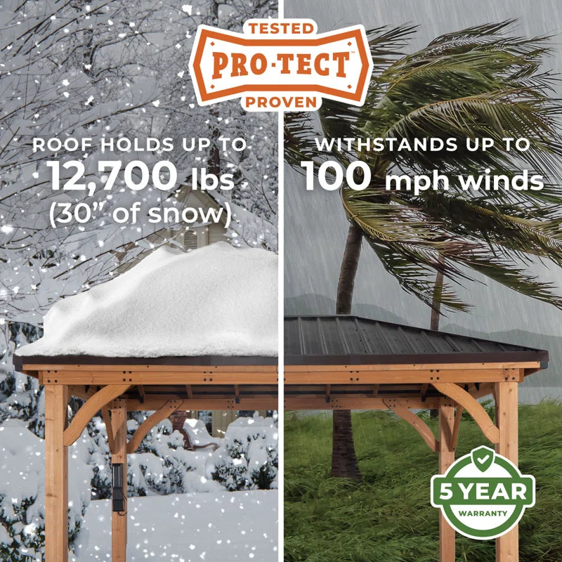 Barrington 20' X 12' Cedar Wood Outdoor Patio Gazebo with Hardtop Galvanized Steel Hip Roof and Powerport