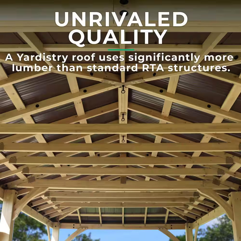 Meridian 12 Ft. X 20 Ft. Premium Cedar Outdoor Patio Shade Gazebo with Architectural Posts and Brown Aluminum Roof