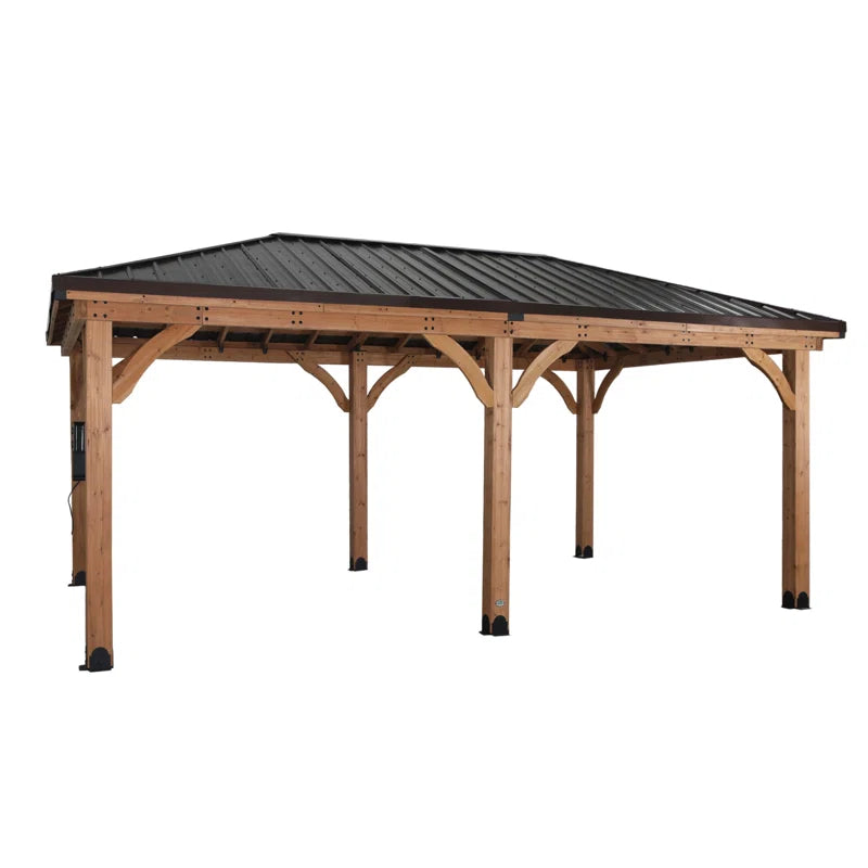 Barrington 20' X 12' Cedar Wood Outdoor Patio Gazebo with Hardtop Galvanized Steel Hip Roof and Powerport
