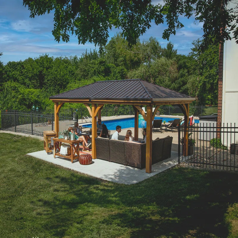 Barrington 20' X 12' Cedar Wood Outdoor Patio Gazebo with Hardtop Galvanized Steel Hip Roof and Powerport