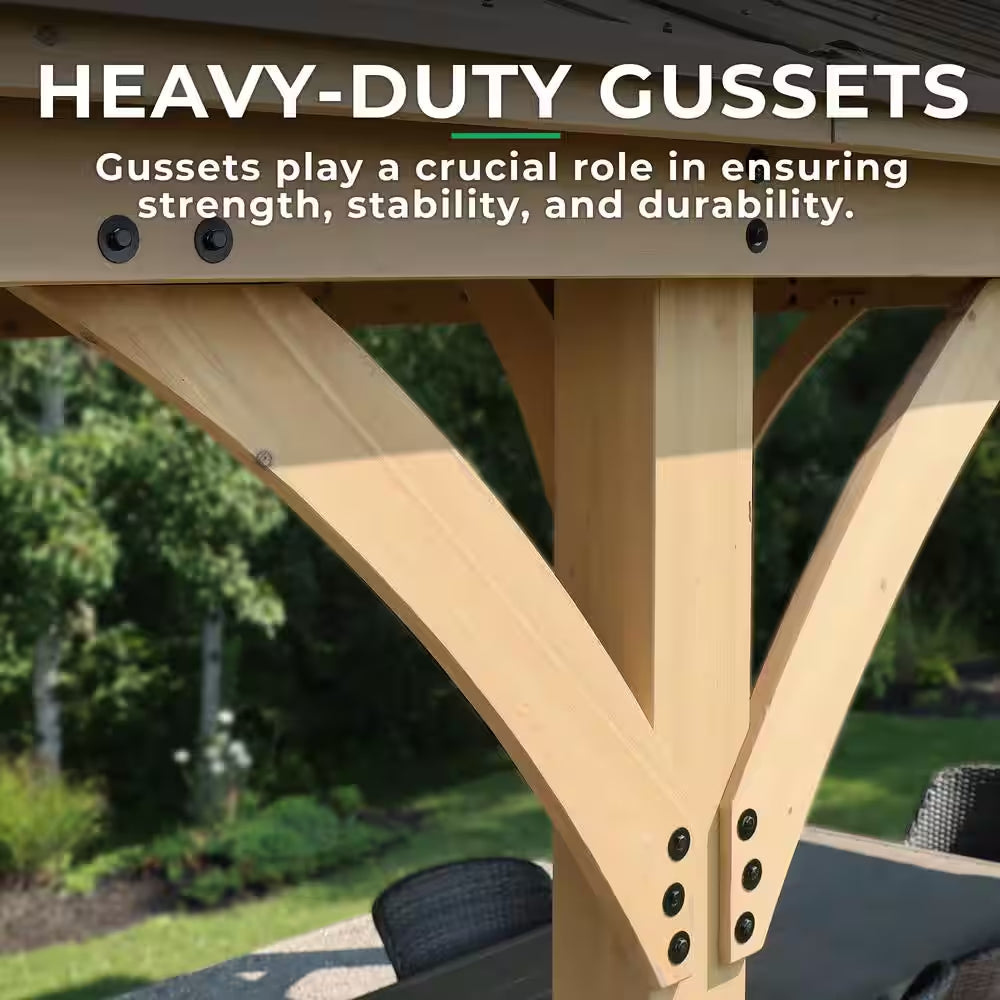 Meridian 12 Ft. X 20 Ft. Premium Cedar Outdoor Patio Shade Gazebo with Architectural Posts and Brown Aluminum Roof